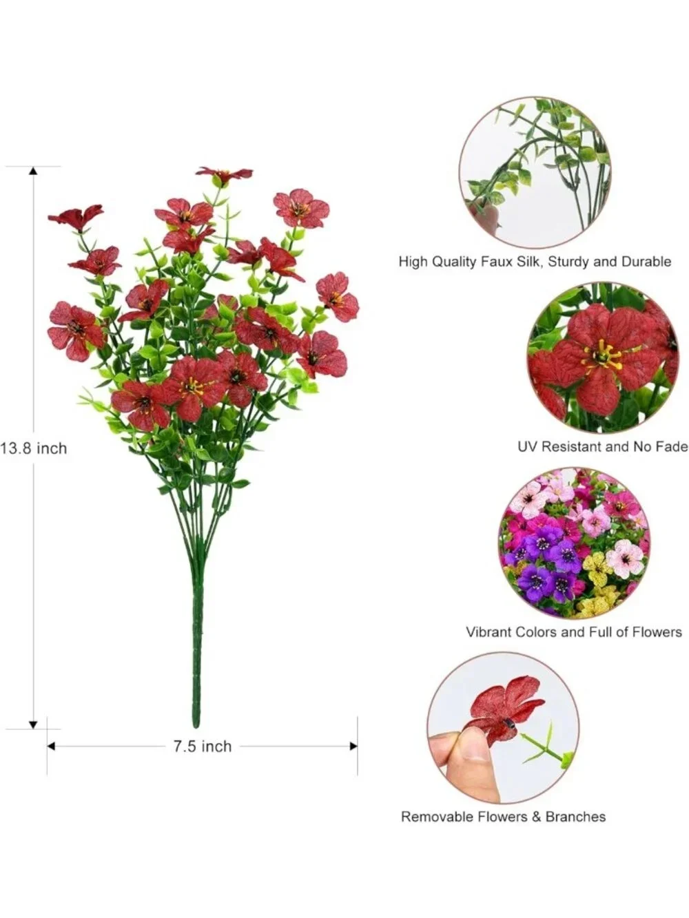 12 Bundles UV Resistant Faux Flowers - Realistic Silk Daisy Plants for Home